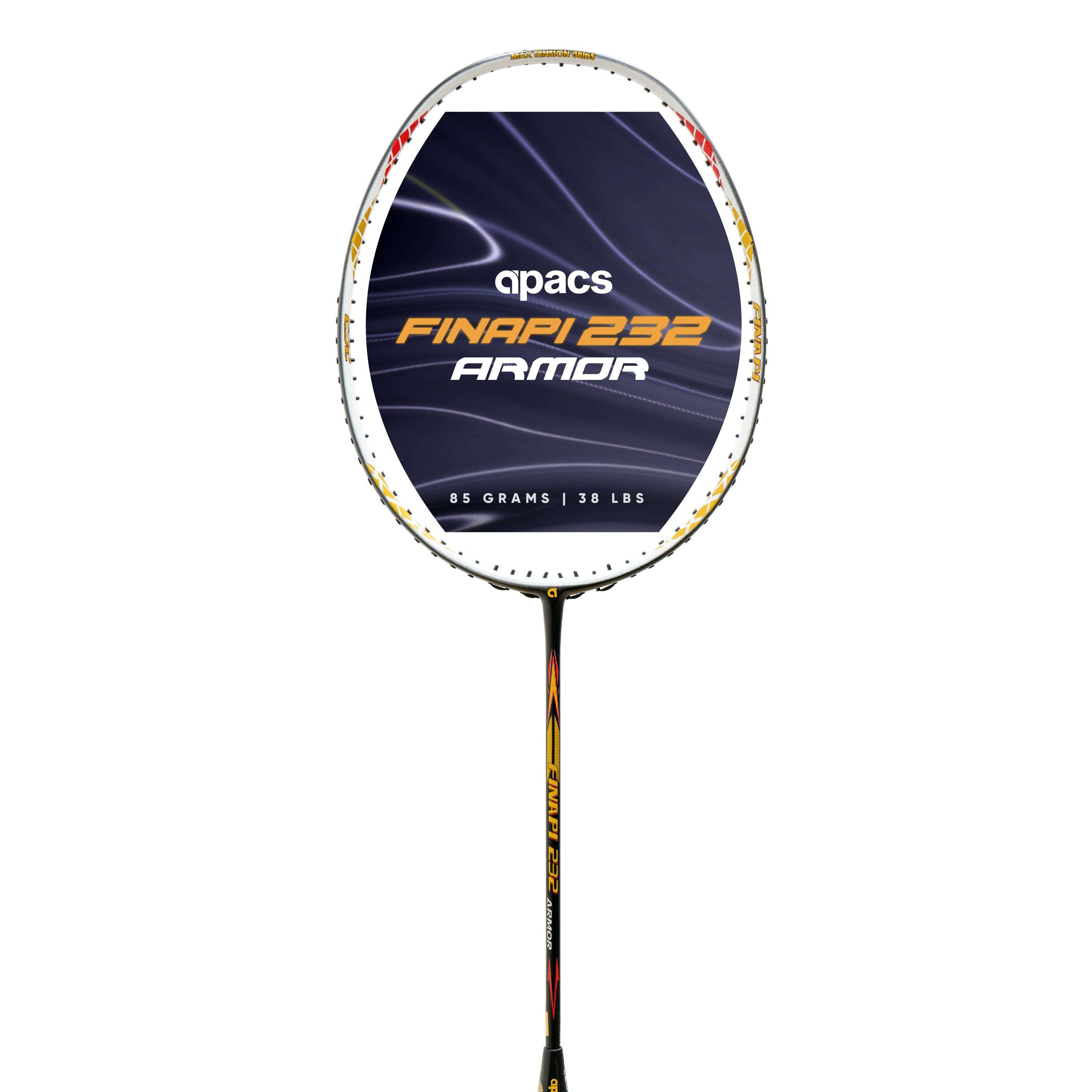 Apacs Finapi 232 Armor 38LBS Max Tension High Modulus Graphite Power Frame Unstrung Badminton Racket with Free Full Cover