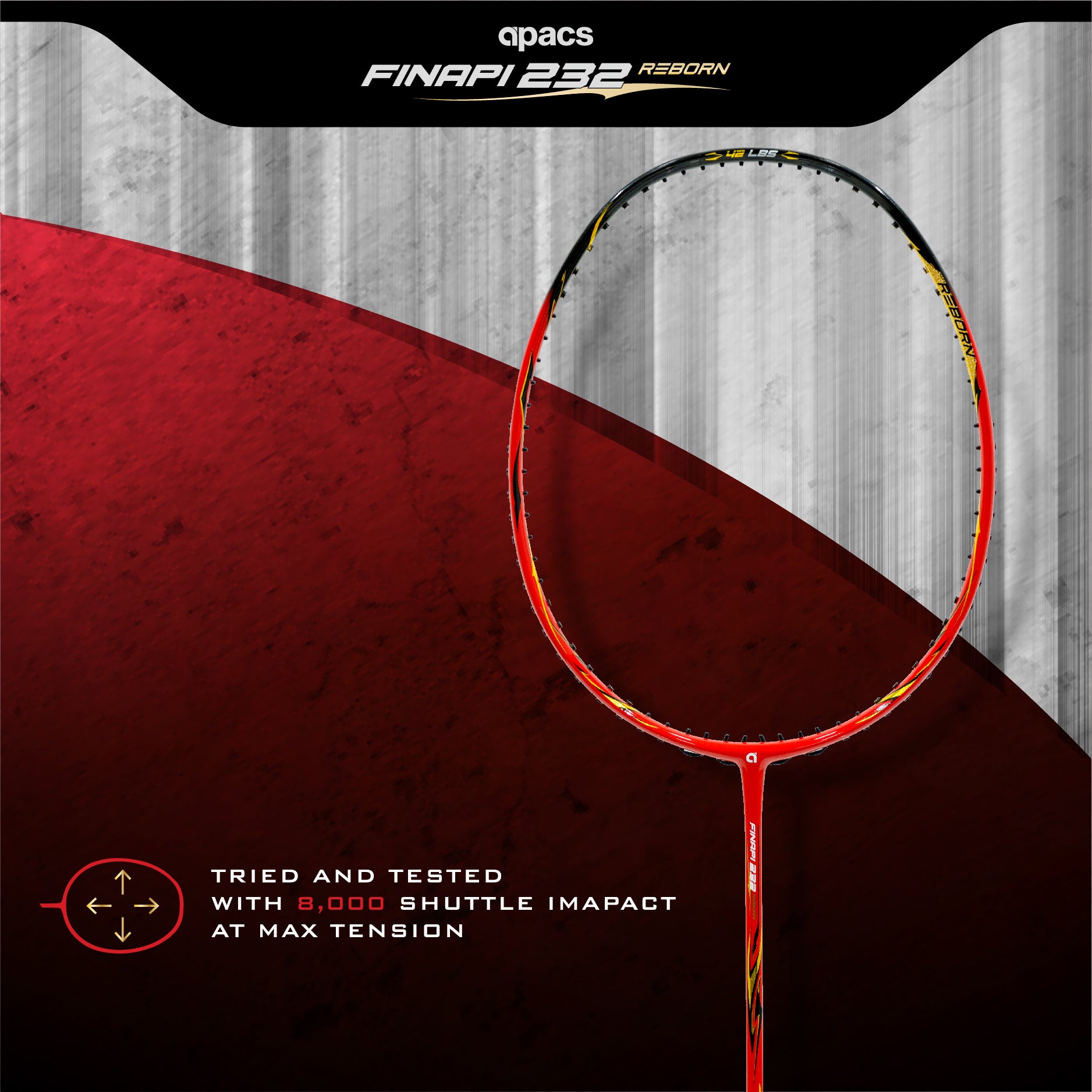 Apacs Finapi 232 Armor 38LBS Max Tension High Modulus Graphite Power Frame Unstrung Badminton Racket with Free Full Cover