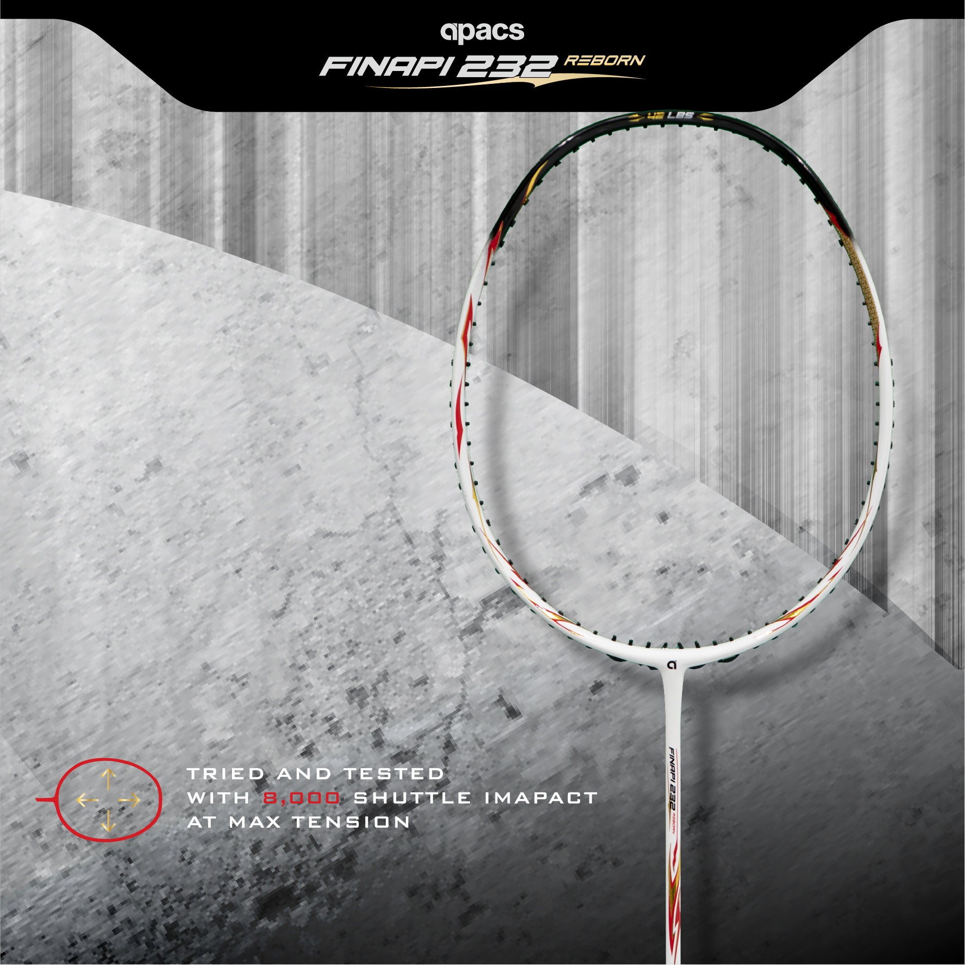 Apacs Finapi 232 Armor 38LBS Max Tension High Modulus Graphite Power Frame Unstrung Badminton Racket with Free Full Cover