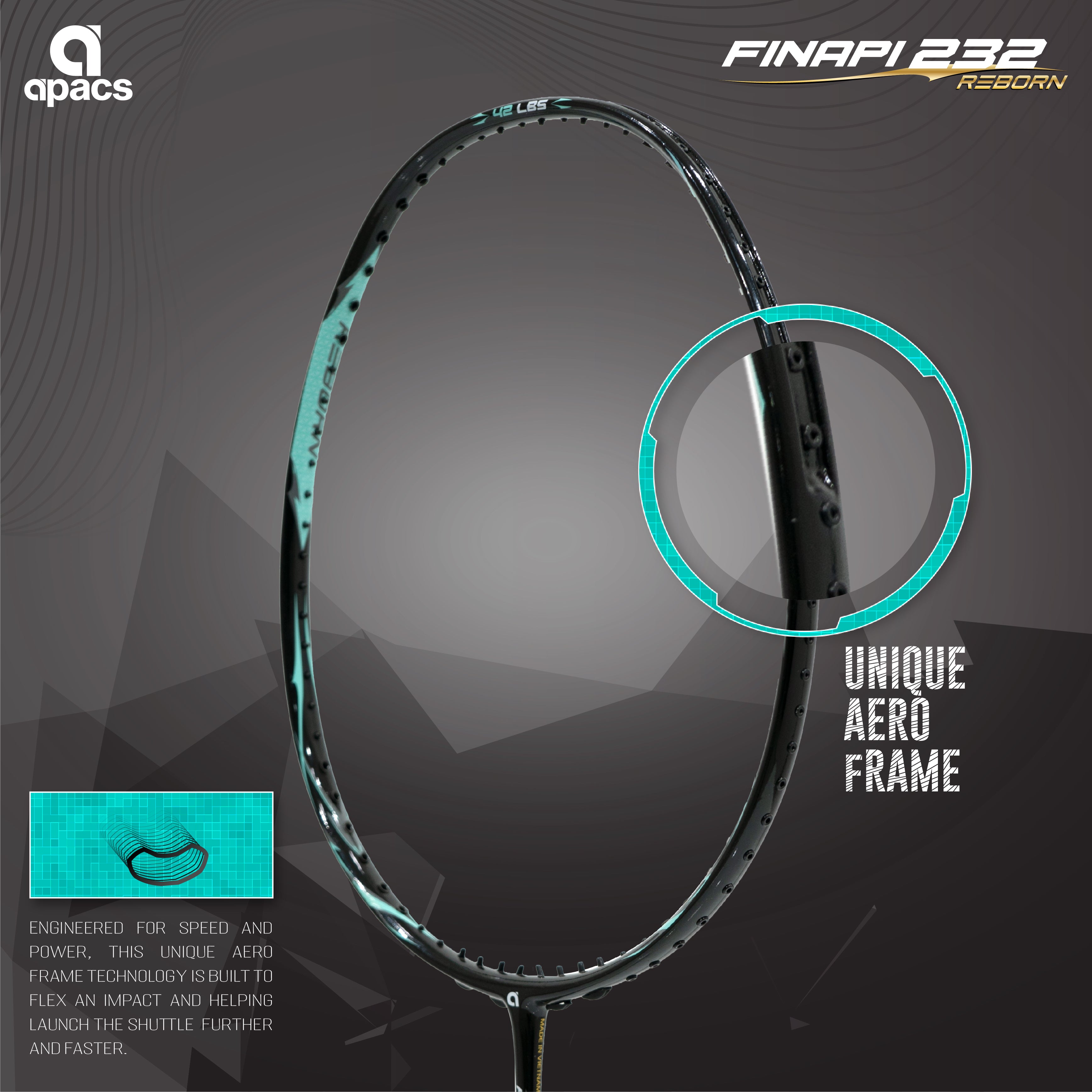 Finapi Racket Apacs Finapi 232 Armor | 38LBS Max Tension | High Modulus Graphite ...