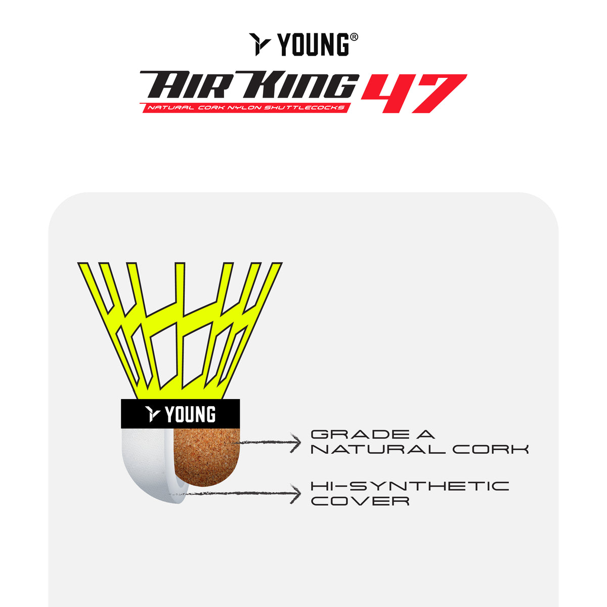 Air King 47 Shuttlecock (natural cork, high quality nylon shuttlecock) pack of 6 in 1 tube